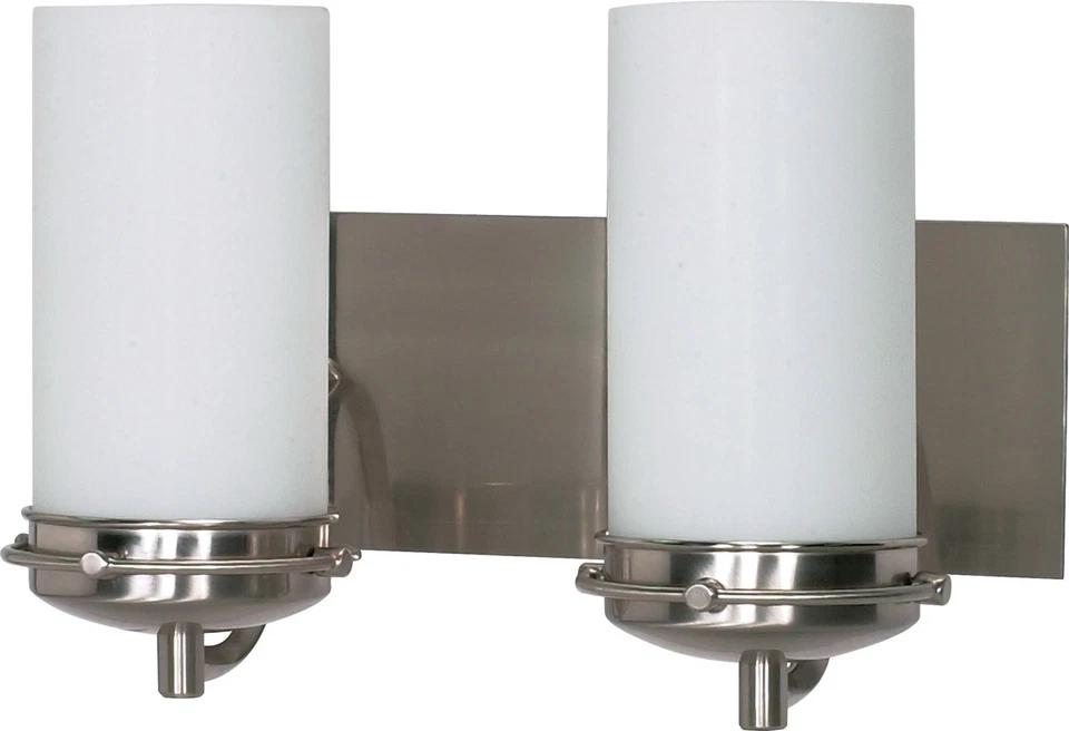 Polaris 2 Light LED Brushed Nickel And White Opal Glass Vanity Wall Light $179 - Image 1 of 1