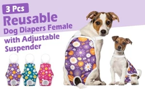 JOLLYWOODS 3 Pack Washable Female Doggie Diapers | Super Absorbent|Leakproof -XL - Picture 1 of 11