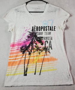 Aéropostale T Shirt Juniors Size XL White Graphic Print Short Sleeve Round Neck - Picture 1 of 6
