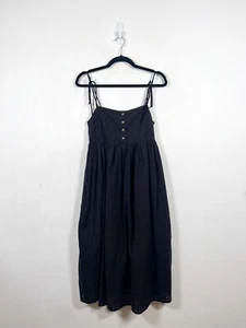 Whistles Dress Size 6 Black Midi Strappy Boho Romantic Broderie Summer Pockets - Picture 1 of 10