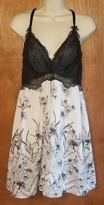Винтажный размер 18/20 Cacique Chemise ночная рубашка черный и белый цветочный кружева сексуальный - Изображение 1 из 4