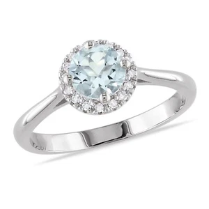1Ct Aquamarine & Diamond LabCreate Cluster Engagement Ring 14K White Gold Finish - Picture 1 of 6