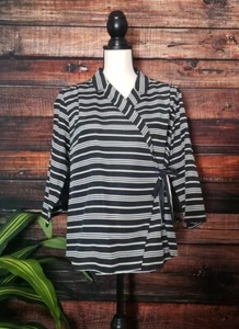 Pendleton Blouse Size Medium Petite PM Wrap Tie Silk Blend Crop Sleeve Top Shirt - Picture 1 of 10