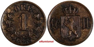 NORWEGEN Oscar II Bronze 1876 1 Erz Löwe 1. DATUM FÜR TYP KM# 352 (13 059) - Bild 1 von 3