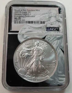 2021-(S) Silver Eagle $1 Type 1 T1 NGC MS70 Emergency Production 6089736-463 - Picture 1 of 4