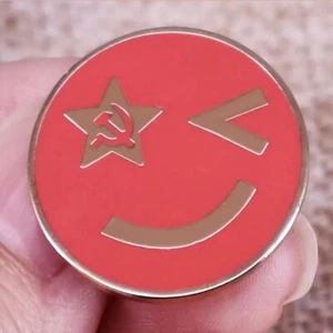 Comrade Wink Enamel Pin - Subtle Communist Red Smiley Hammer Sickle Commie Love - Picture 1 of 7