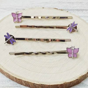 Pink Butterfly Hair Pins, Hair Pin For Woman, Purple Dragonfly Hair Clip, Womens - Picture 1 of 6