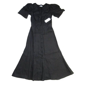 NWT Reformation Newbury in Black Linen Puff Sleeve Midi Shirt Dress 2 $218 - Picture 1 of 8