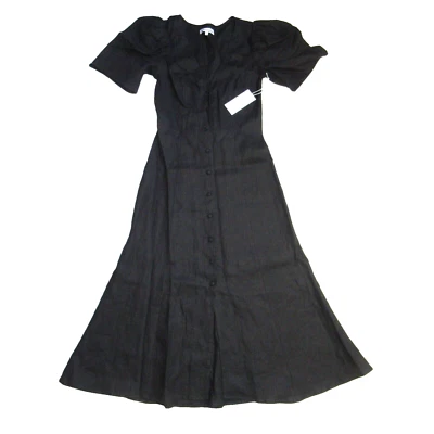 NWT Reformation Newbury in Black Linen Puff Sleeve Midi Shirt Dress 2 $218 - Image 1 of 4