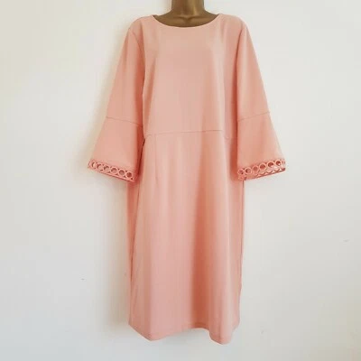 NEW ULLA POPKEN Plus Size 22-28 Crochet Lace Pink Bell Sleeve Dress Occasion