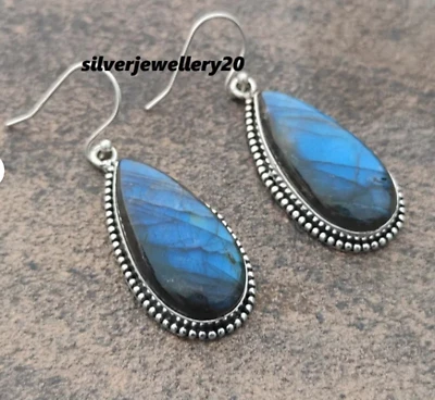 Labradorite Gemstone Earring Solid 925 Sterling Silver Pear Shape Earring MK* - Image 1 of 4