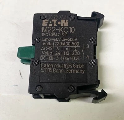 EATON MOELLER M22 KC10 NO 22 MM Pushbutton Contact Block M22-KC10 M22 KC10Q