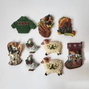 Lote de 9 imanes de refrigerador navideños vintage suéter oveja pavo ángel ganso - Imagen 1 de 8