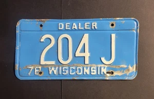 Obsolete 1978 Wisconsin Dealer License Plate 204 J - Picture 1 of 2