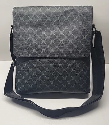 Designer Styled Black and Grey Vegan Leather Shoulder Crossbody Bag Satchel - Image 1 of 4