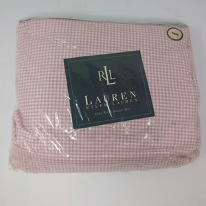 NEW VTG Ralph Lauren TWIN Sheet 3 Pc Set Pale Pink Small Gingham Checkered - Picture 1 of 11