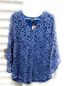 Lildy Womens Size L-XL Solid V-Neck Side Slit Tunic Top Blue Purple - Picture 1 of 6