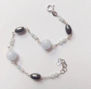 Bracciale in argento 925 con ematite e acquamarina naturale da 8 mm e da 3 mm - Imagen 1 de 7