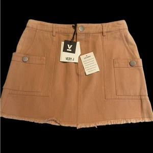 Juniors | Juniors Blush Pink Ombre’ Mini Skirt with Cargo Pockets Frayed Edges M - Picture 1 of 9