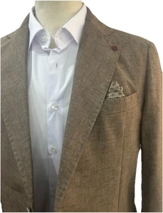 GIACCA SFODERATA UOMO IN PURO LINO MADE IN ITALY FANGO MARRONE CHIARO 50 52 54 - Imagen 1 de 13