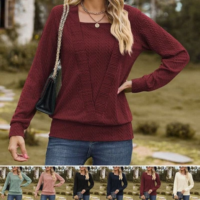Ladies Knitted Pullover with Solid Color Design Elegant Long Sleeve Top for Work - Image 1 of 4