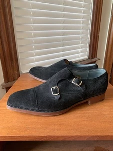 ZAPATOS EDWARD GREEN X LEFFOT 11 UK 11.5D EE. UU. GAMUZA NEGRA DOBLE CORREA MONJE - Imagen 1 de 18