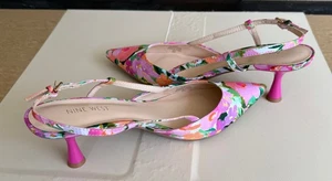 NINE WEST WOMEN'S SHOES. SIZE: 8.5M FLORAL POINTED TOE SLINGBACK KITTEN HEELS - Picture 1 of 7
