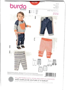 Burda Kids 9398 Sewing Pattern Pants Hem/Seam Allowances 1M-18M 3 Variations - Picture 1 of 4