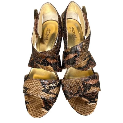 Michael Kors Women Snake Print Leather Ankle Strap Heels Shoes Size 9M - Image 1 of 4