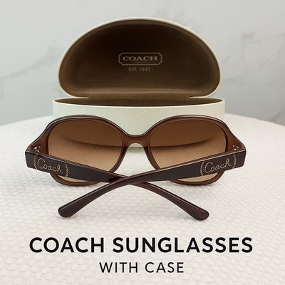 Gafas de sol Coach para mujer con logotipo de diamantes de imitación marrón degradado con estuche - ovaladas de gran tamaño Foto 1 de 4