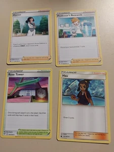 4 pokemon cards- trainer- professor's research, hau, doctor, rose tower - Picture 1 of 6