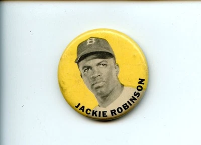 1950's PM 10 Stadium Baseball Pin Jackie Robinson Yellow  Backg Brooklyn Dodgers - Image 1 of 2
