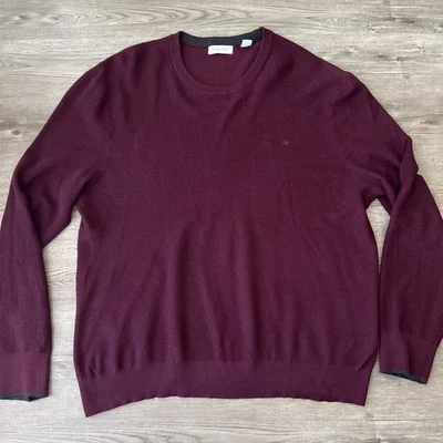 Calvin Klein Wool Blend Crew Neck Sweater Mens 2XL Burgundy - Image 1 of 4