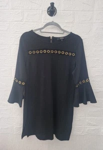 STAR by JULIEN MACDONALD Tunic Top Mini Dress 14 uk Black Metal Fluted Sleeves - Picture 1 of 8