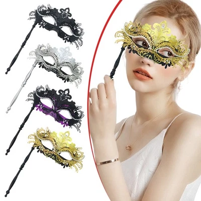 Venezianische Augenmaske W/ Stab Damen Oper Maske Ball Spitze Fasching Halloween - Bild 1 von 4