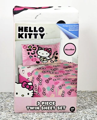 Hello Kitty Wild Jungle 3 Piece TWIN Sheet Set / Microfiber NIP w defect READ - Image 1 of 4