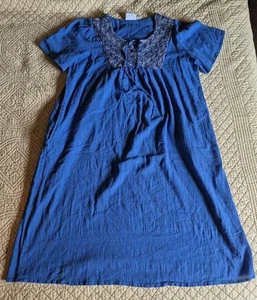 The Vermont Country Store Damen M blau Guazy Muslim Baumwolle Kleid Taschen Mumu - Bild 1 von 11