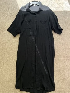Z Supply Lina Button Up Duster Dress Black Medium Button Down Side Slits Cotton - Picture 1 of 8