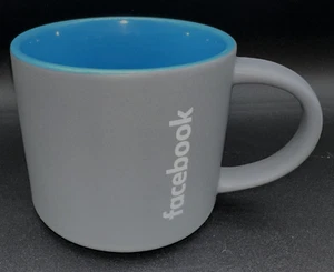 HTF! Facebook Gray Outside Blue Inside White Writing Coffee Mug Cup - Picture 1 of 6