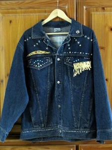 Freego 80's Blue Denim Studded Biker Jacket Men Oversized Large - Picture 1 of 14