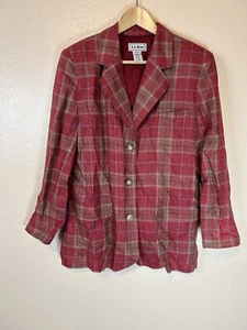 L.L. Bean 4 100% Linen Plaid Blazer Jacket Red Tartan Single Breasted Button - Picture 1 of 3