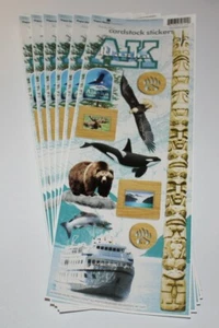 6 Alaska Scrapbook Craft Sticker Sheets-State Parks Bear Cruise Ship Whale Moose - Picture 1 of 2