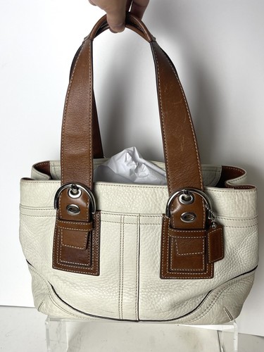 Autentica borsa Coach vintage pelle crema fibbia cinghie marroni F12302 LEGGI