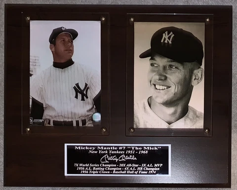 MICKEY MANTLE NEW YORK YANKEES PHOTO PLAQUE w/LASER AUTOGRAPH Cover