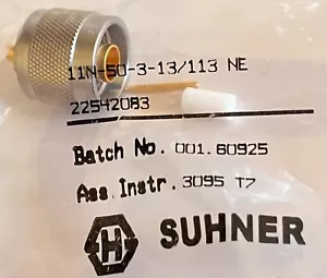 SUHNER 50 OHM N TYPE MALE CONNECTOR FOR SMALL COAX & .141 SEMI RIGID fd5h4 - Picture 1 of 4