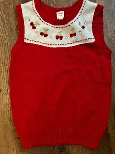 Gymboree Girls Red Sweater Embroidered Cherries Size 7-8 - Picture 1 of 1