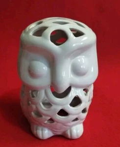 Owl Luminary Ceramic Candle Holder White 4" x 3" - Picture 1 of 7
