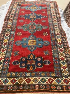 Antique Superb Fine Caucasian Kazak Rug 9' X 4' Wool Hand-woven Oriental Carpet - Picture 1 of 22
