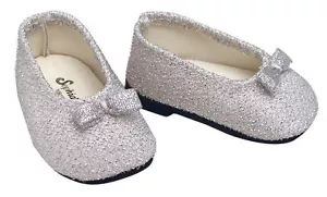 Zapatos de vestir sin cordones plateados para muñecas chicas americanas de 18 pulgadas - Imagen 1 de 1