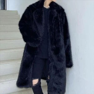 Herren Winter Lapple Langer Mantel Kunstfell Große Größe Locker Pelzmantel Mode - Bild 1 von 8